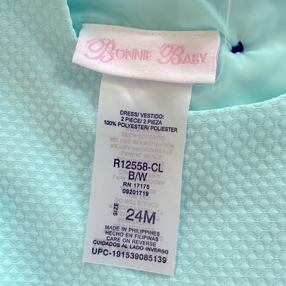 Blue Party Dress w/ Black Bow by Bonnie Baby NWT Size 24 Months - Picture 3 of 5